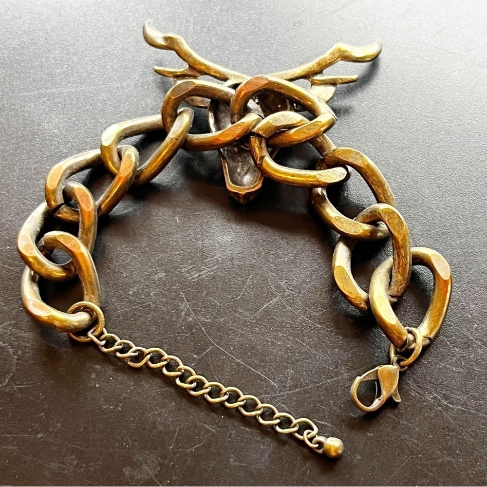 Western Women Dear Stag Head Gold Chain Link Bracelet Rodeo Huntress Biker Brass - Picture 5 of 12